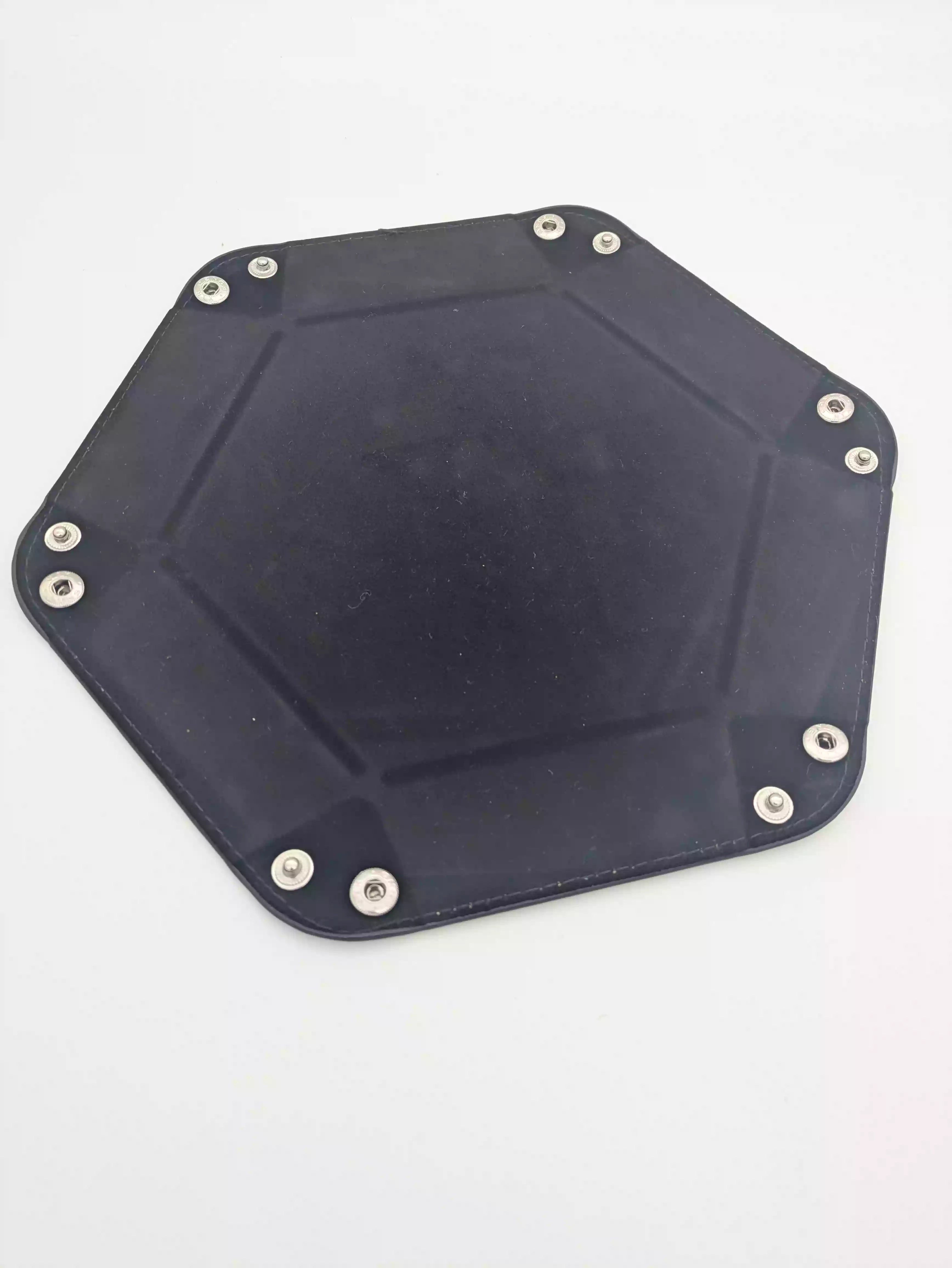 Durable black dice tray with side logos, providing a professional look for tournament play.