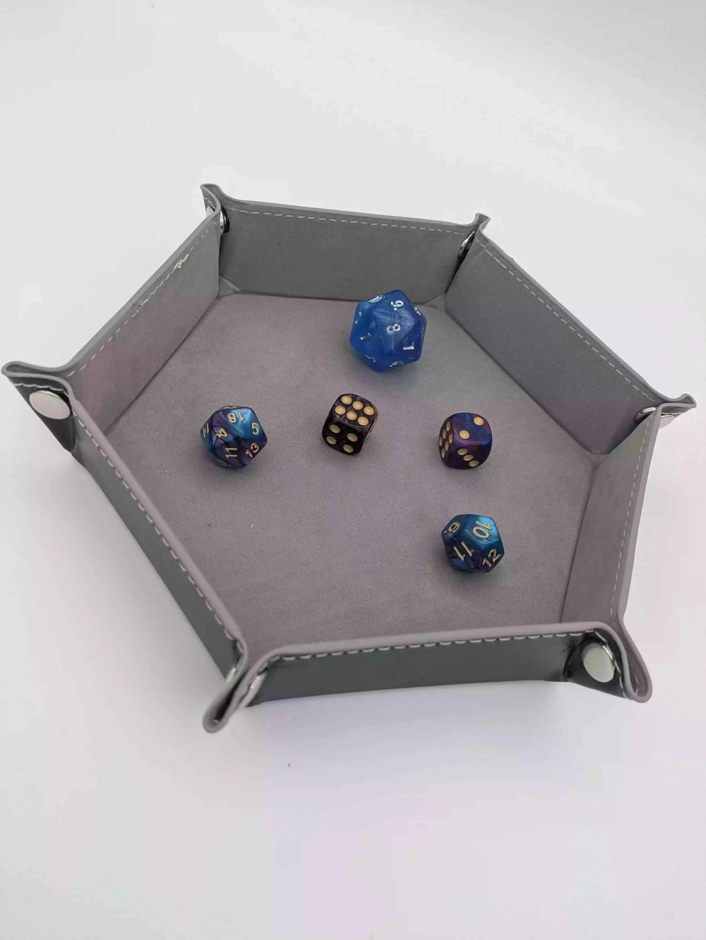 Premium Folding Dice Tray – Faux Leather & Velvet – Grey