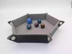 Premium Folding Dice Tray – Faux Leather & Velvet – Grey